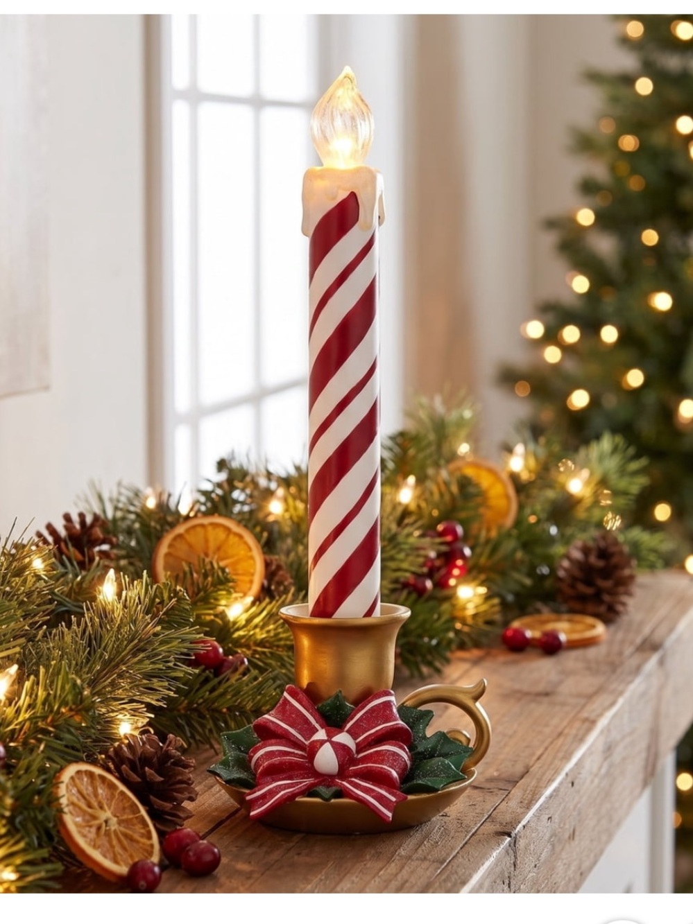 Holiday TimeLight-Up Striped Flameless Candle Xmas Decoration, Multicolor, 17.3"